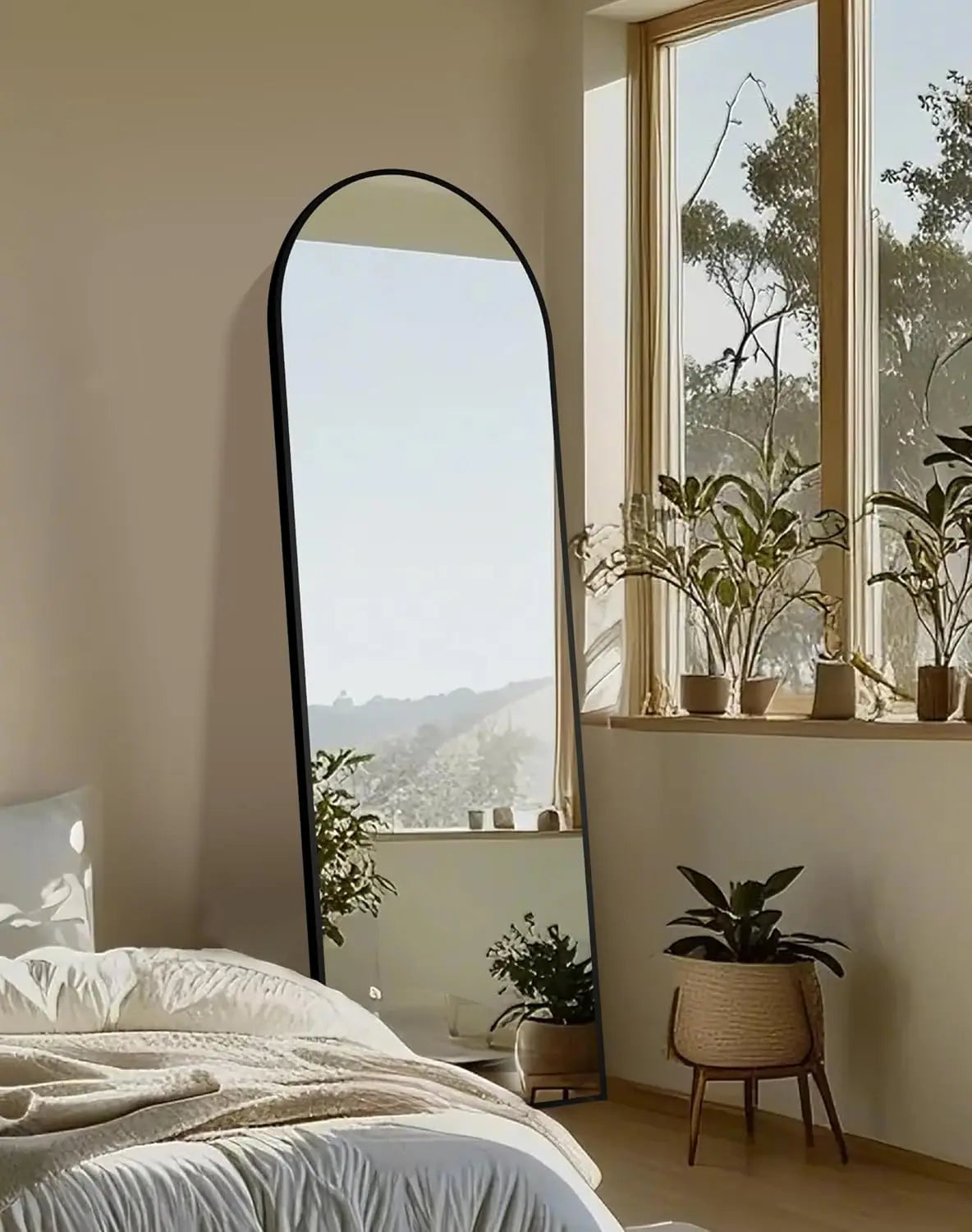 Full Length Mirror with Aluminium Frame, Large Floor Mirror for Bedroom, Bathroom, Living Room (Stand, Arch 69x24, Black)