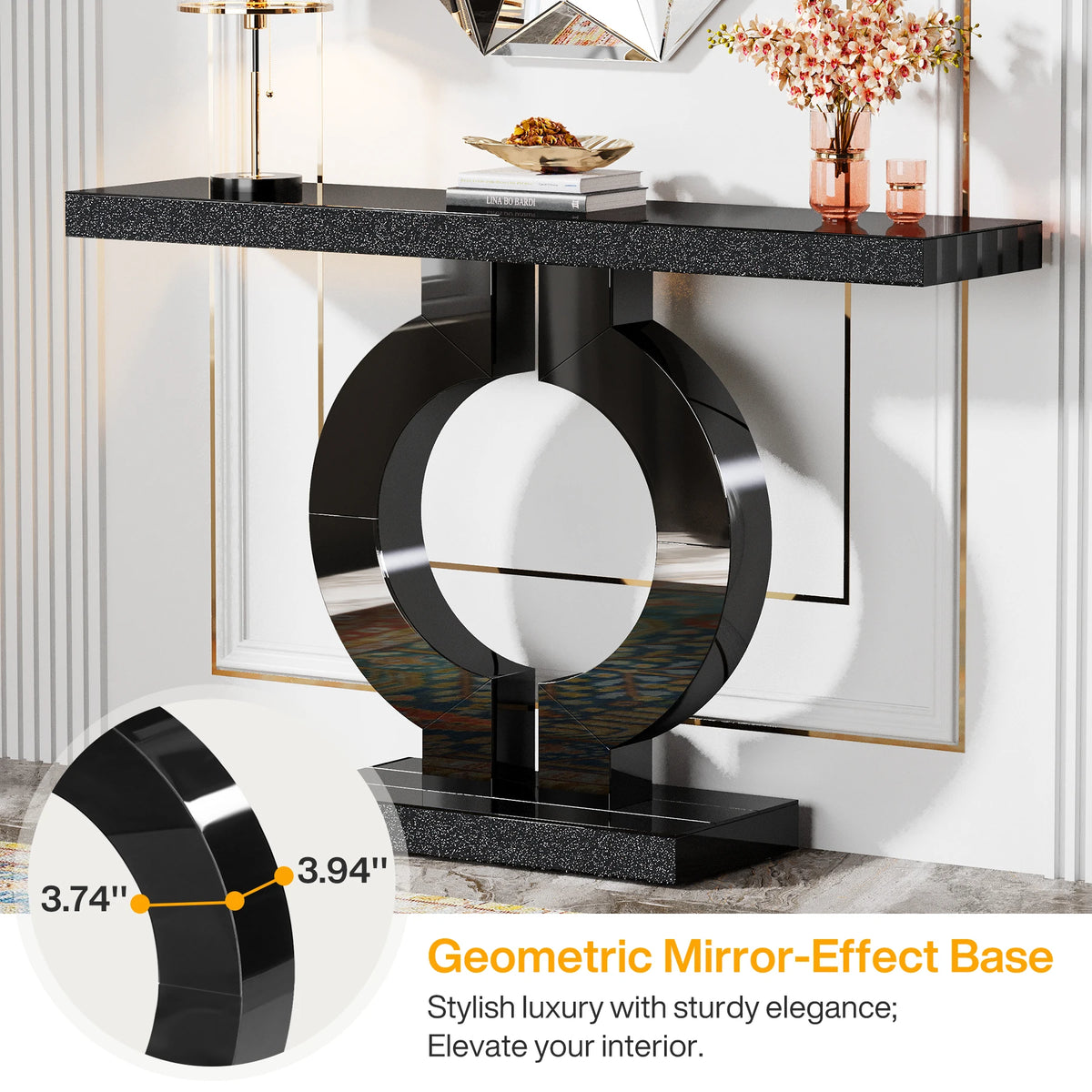 Tribesigns 43-Inch Modern Mirrored Console Table, Glass Sofa Table with Mirror Finish, Entryway Table with O-Shaped Base, Rectan