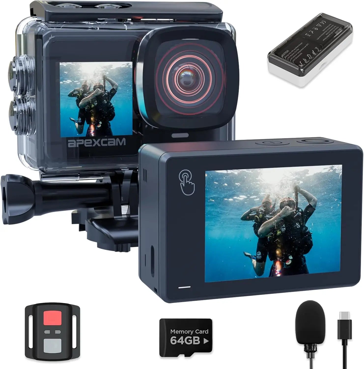 Dual Screen Action Cam 4K60FPS 8X Zoom EIS 48MP WiFi Sports Camera 40m Waterproof 2.4G Remote 64GB Card
