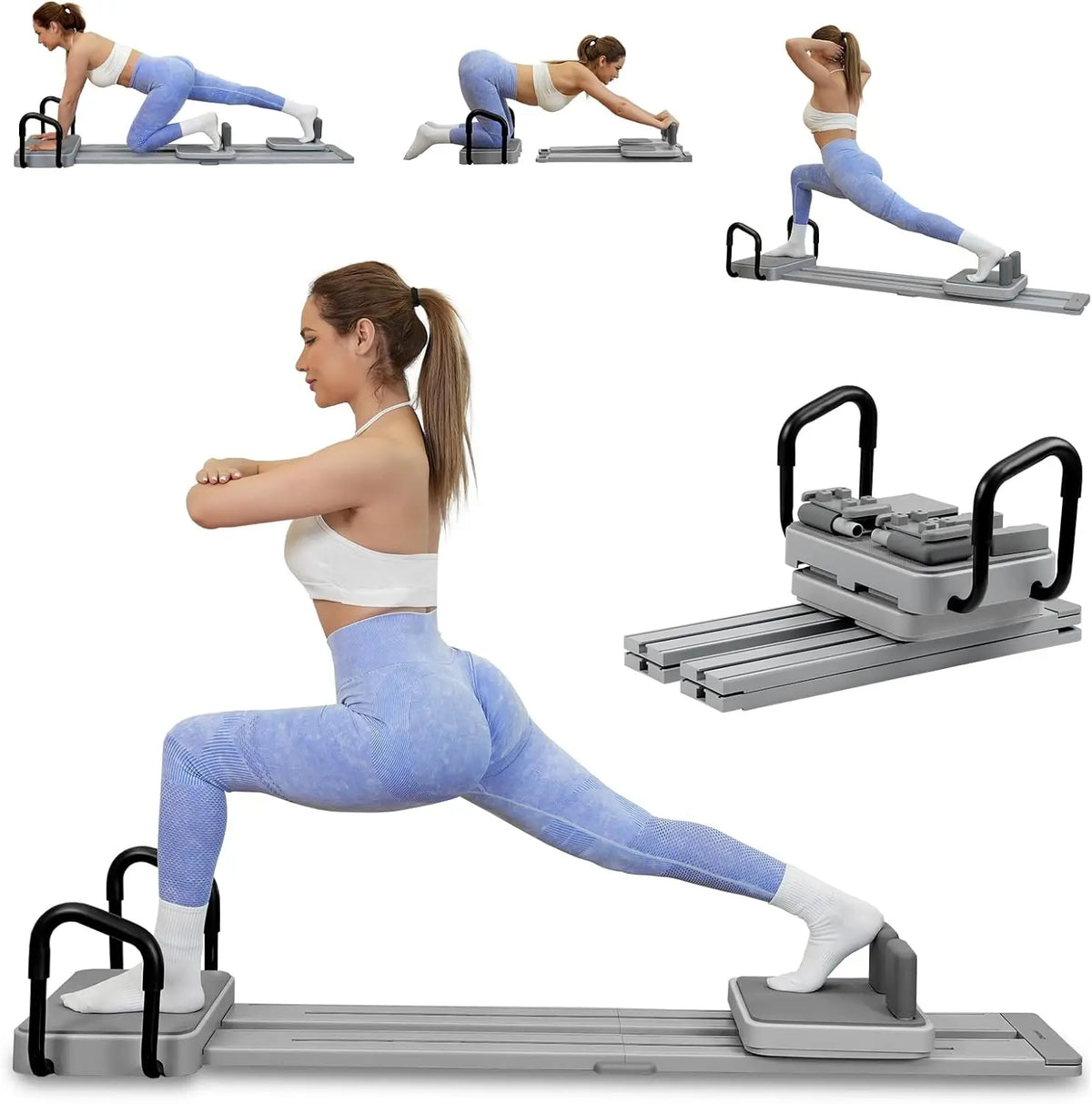 Portable Pilates Reformer with Extended Track, Multifunctional Abdominal Ski Machine for Home Workout Equipment