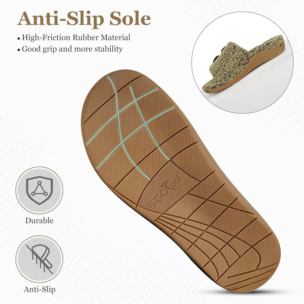 Fuzzy House Slippers with Arch Support for Women Men, Orthopedic Slide Slippers for Plantar Fasciitis Open Toe Indoor House