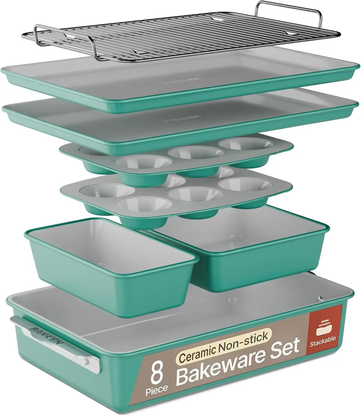 8-Piece  Set - Ceramic Non-Stick Coating, Baking Sheets, Assorted Baking Pans,