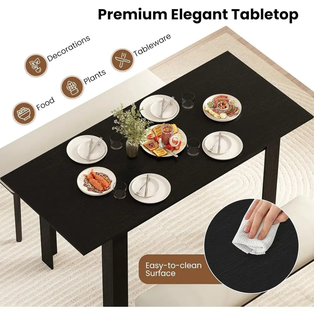 47-62 Inch Extendable Dining Table with L-Shaped Legs for Kitchen & Dining Rooms - Black