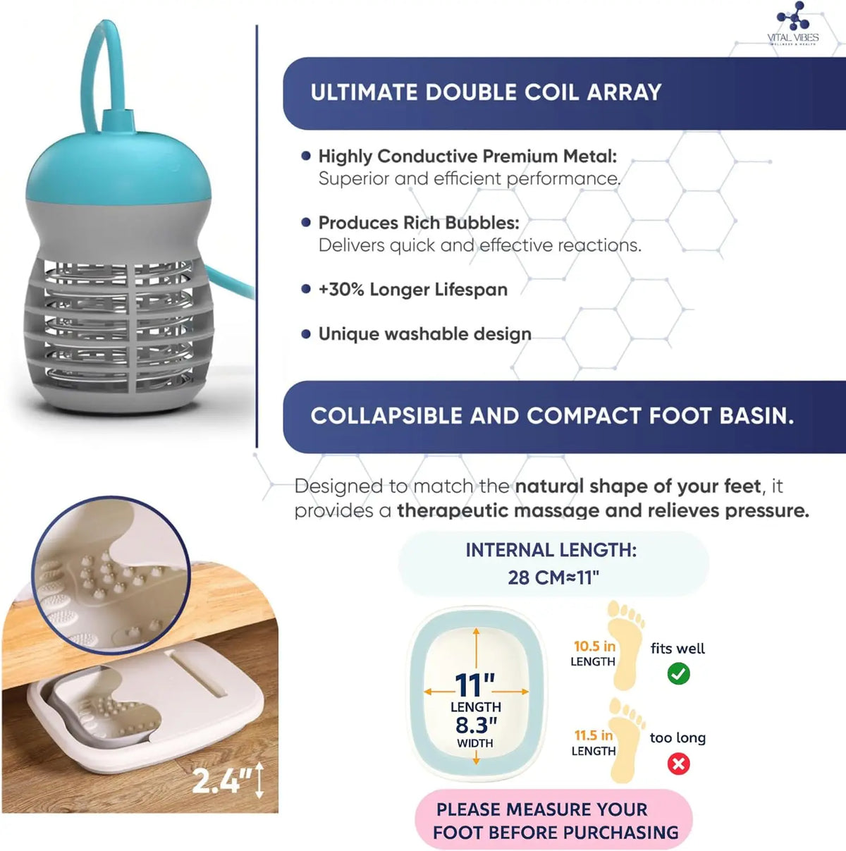 Ionic Foot Bath Detox Machine with Touch Display, Collapsible Tub, Epsom Salt & Accessories for Home Spa