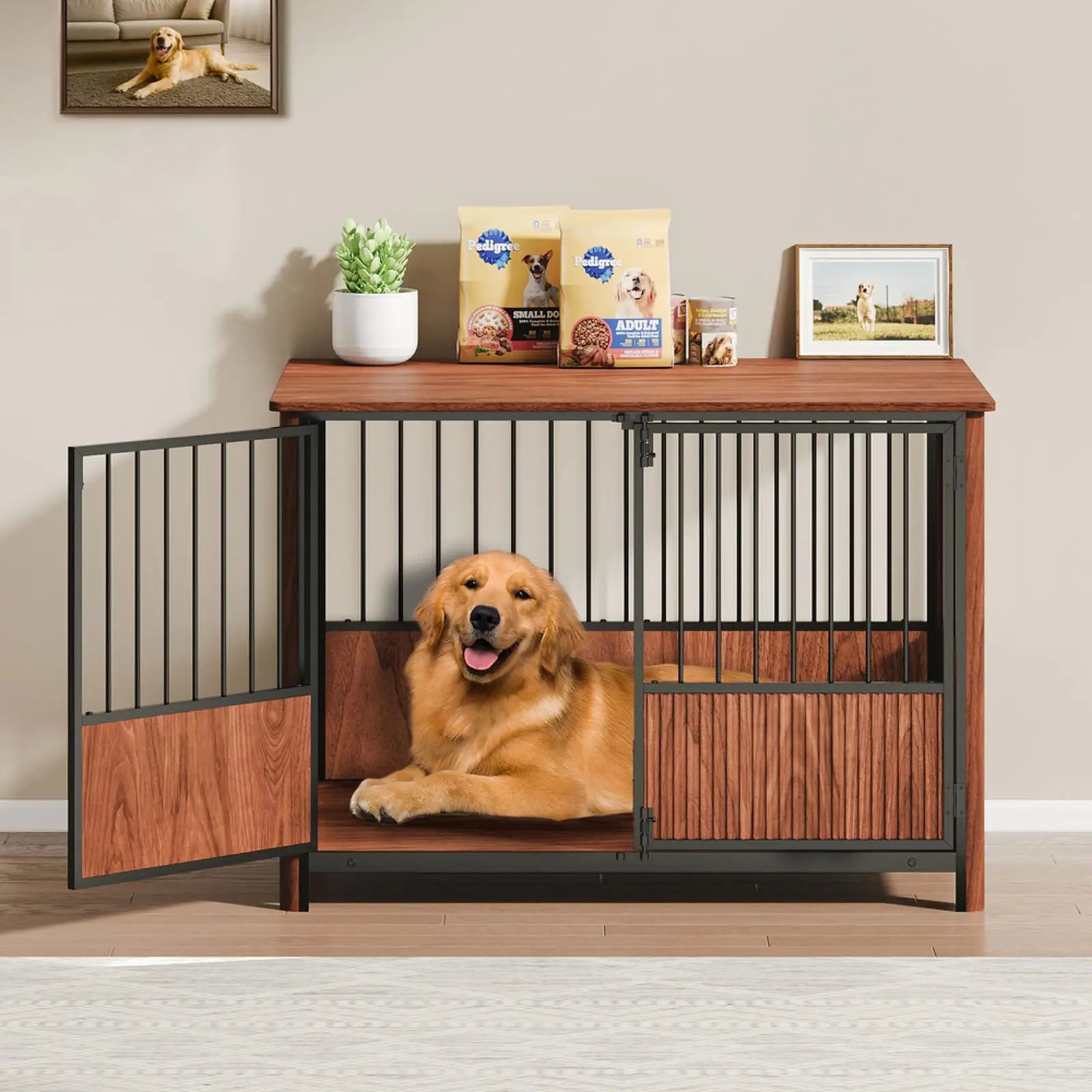 Pens Hutches Walnut Furniture Dog Cage Large Medium Pet House Decorative Indoor Crate Table for Bedroom