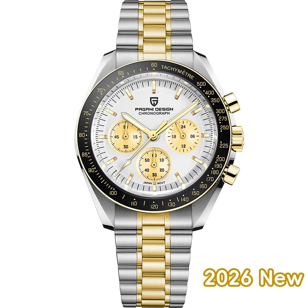 PAGANI DESIGN 2026 New Moon Men's Watches Luxury Quartz Watch For Men Sport Speed Chronograph AR Sapphire glass 100M Waterproof