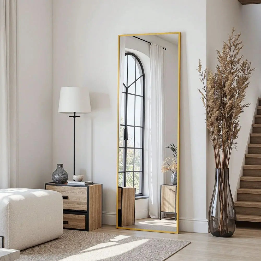 Full Length Mirror, 59 X16 Floor Mirror, Floor Standing Freestanding Full Body Mirror With Stand For Bedroom, Hanging Mounted F
