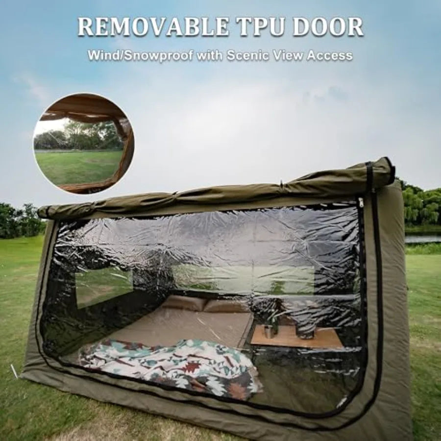 Inflatable Canvas Tent with Pump Easy Setup Blow Up Tent for Camping Outdoor Waterproof Durable Tent in Beige with Fast Inflati