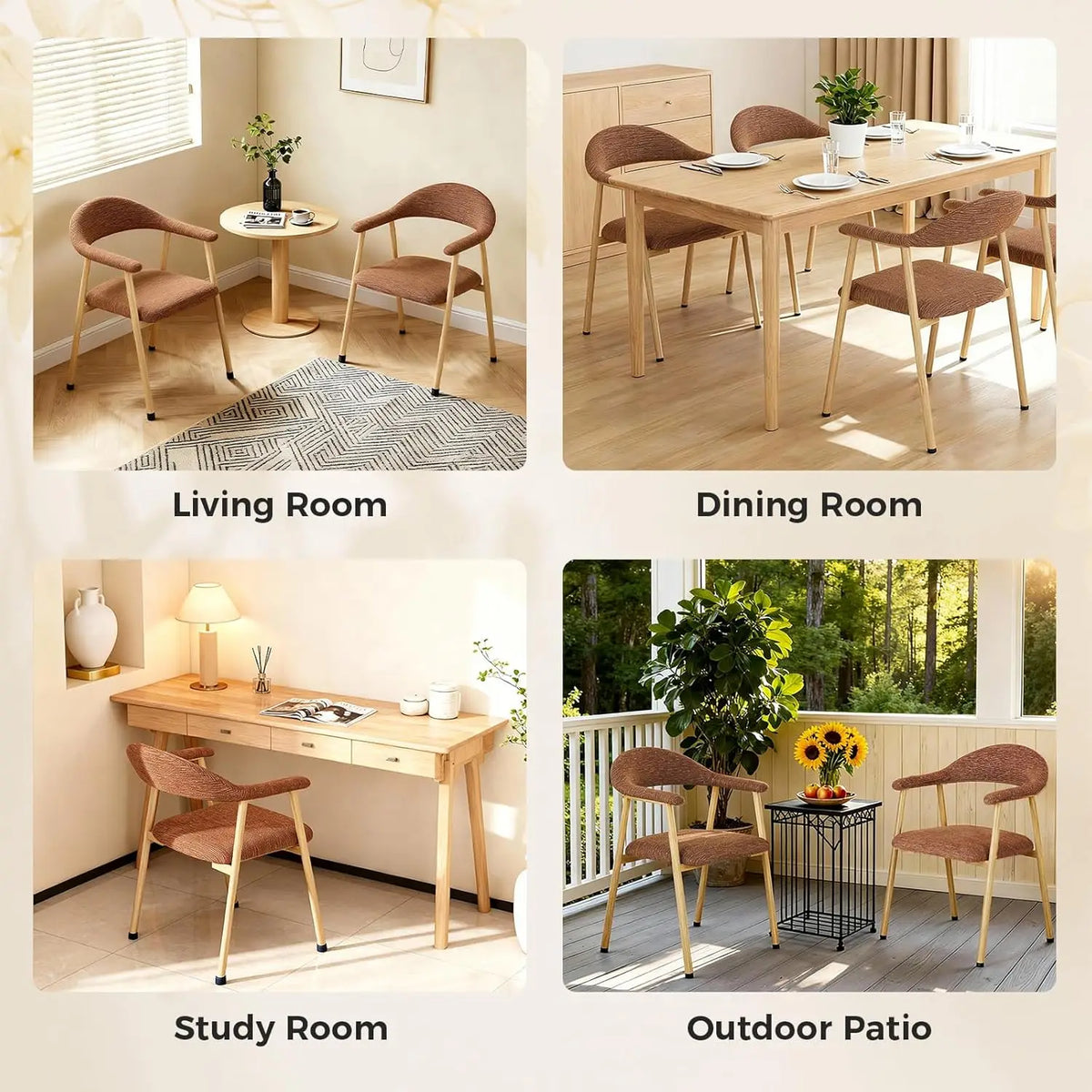 Dining Chairs Set of 2, Modern Linen Fabric Upholstered Kitchen Side Chairs, Orange