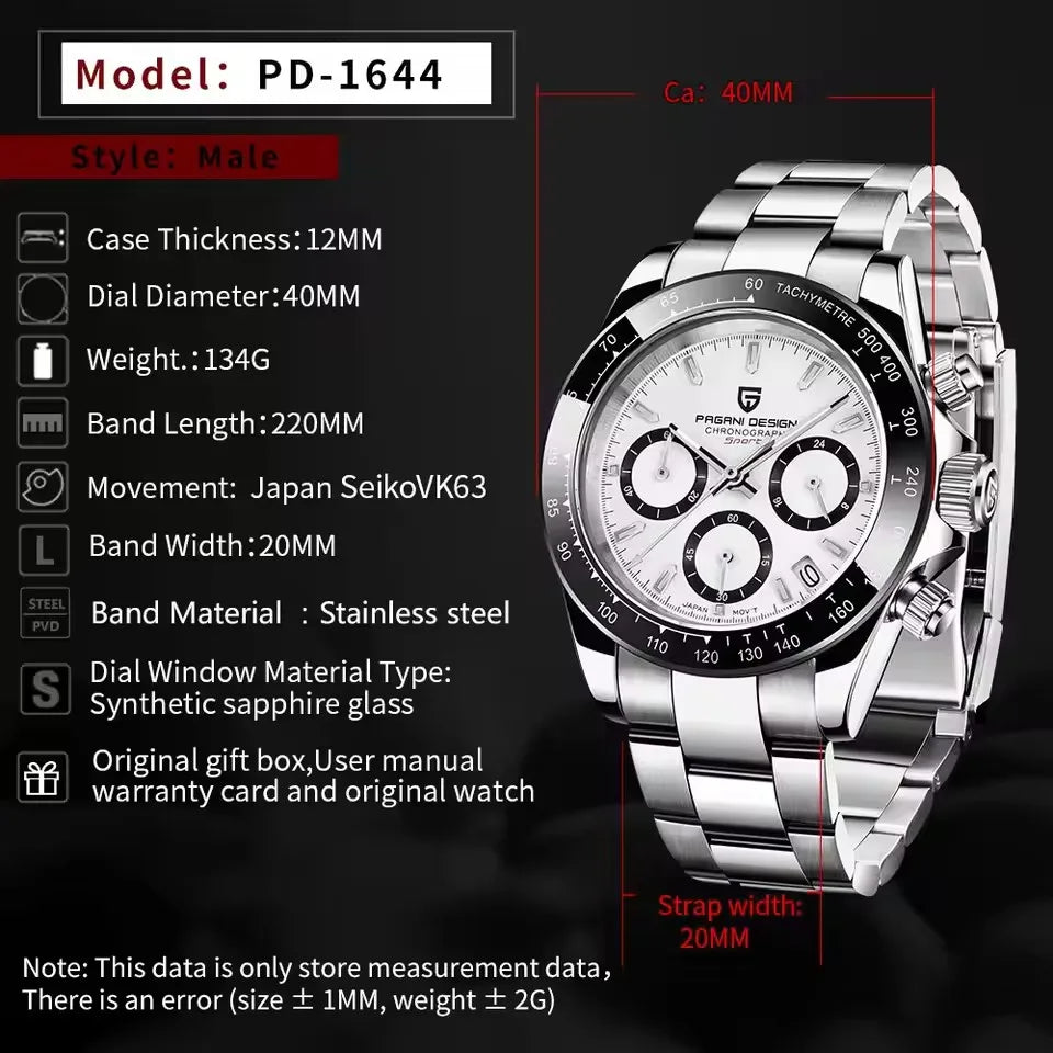 PAGANI DESIGN 2026 New Men Watches Luxury Quartz Watch For Men 100M Waterproof Sports Chronograph Wristwatch for Men gift