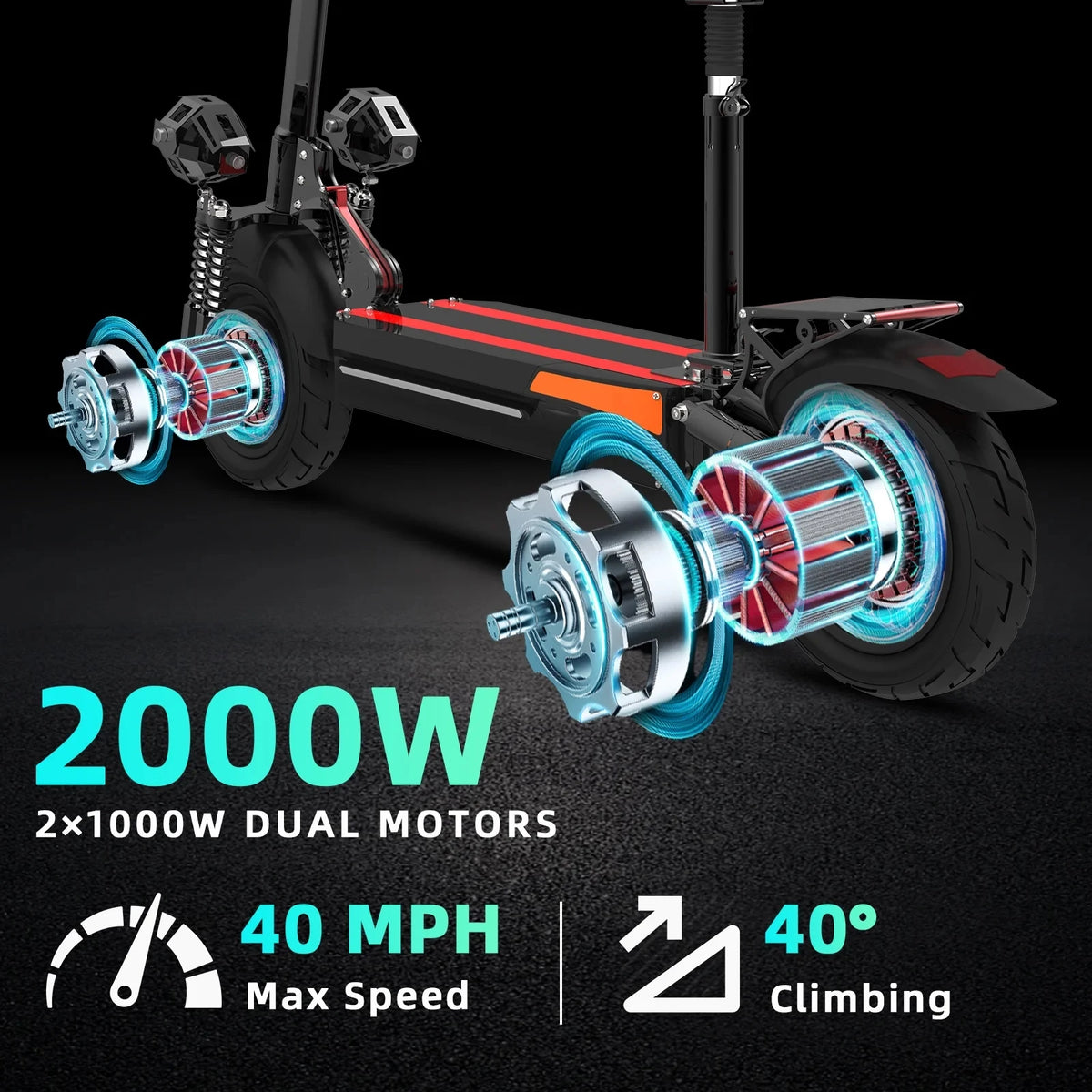 X500 Foldable Adult Electric Scooter, 48V 2000W Dual Motor, 40MPH Max Speed, 40 Miles Range, Dual EABS Disc Brakes, LCD Display