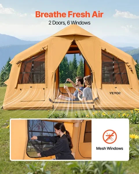 4 Season Inflatable Tent 8-12 Persons Luxury Family Camping Blow Up Tent Lightweight Easy Setup with Hand Pump