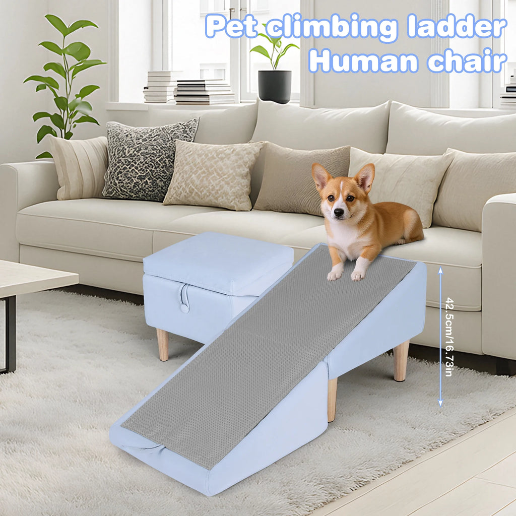 2-In-1 Folding Pet Ramp Stairs Non-Slip Foldable Human Chairs Detachable Dog Climb Ladders for Small and Large Dogs