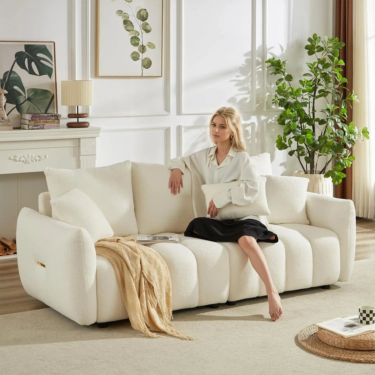 Set of 3 Teddy Sofa for Living Room, Modern 2 Units Deep Seat Sofa Chairs and an Oversized 3-Seater Cloud Boucle, Customized