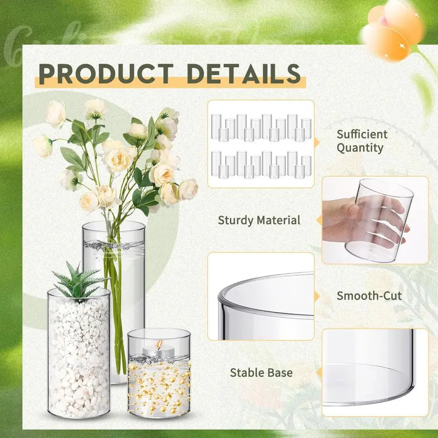36 Pcs Plastic Cylinder Vases Tall Plastic Flower Vases for Centerpieces Hurricane Candle Holder for Home Wedding Office Party F