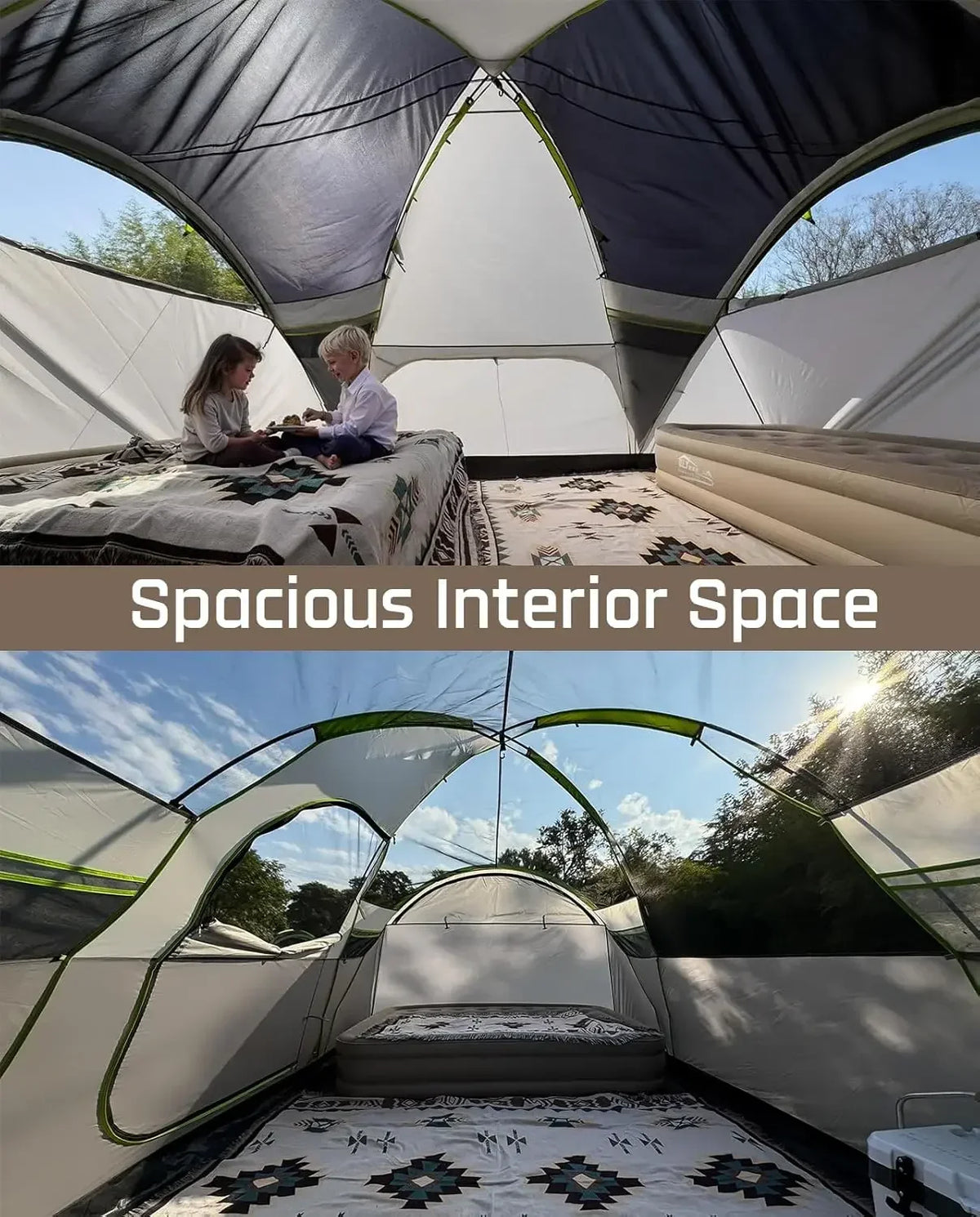 8 Person Larger Extended Dome Camping Tent with 3 Rooms, Waterproof Semi-Freestanding Family Outdoor Tent with Spacious Interior
