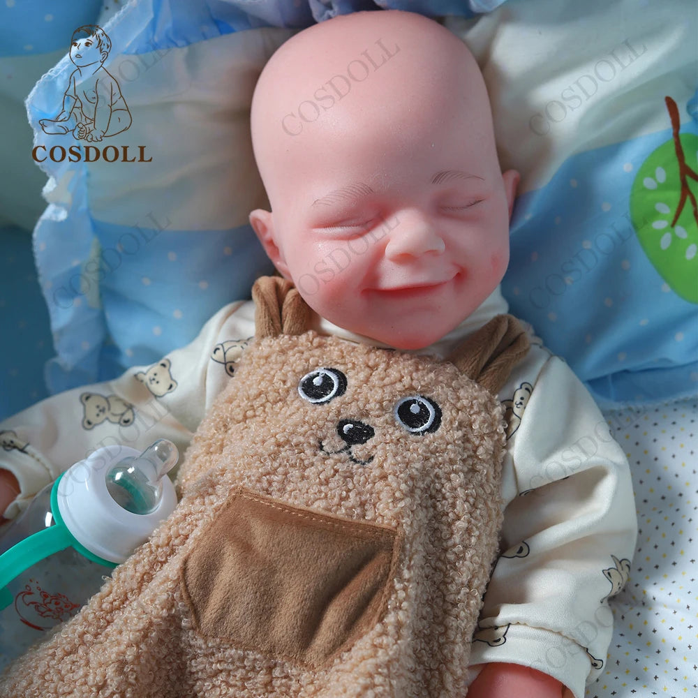 18" Giant Soft Silicone Baby Doll for Boys-Sleeping Smiling Face, Weighted 2.9kg Realistic Cuddle Buddy-Toddler Sensory Toy Gift