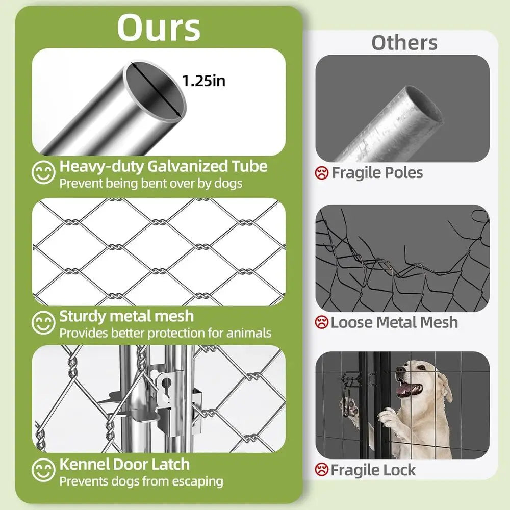 10x10 Heavy-Duty Steel Outdoor Dog Kennel with Waterproof Roof, Secure Lock, and UV Protection for Large Dogs