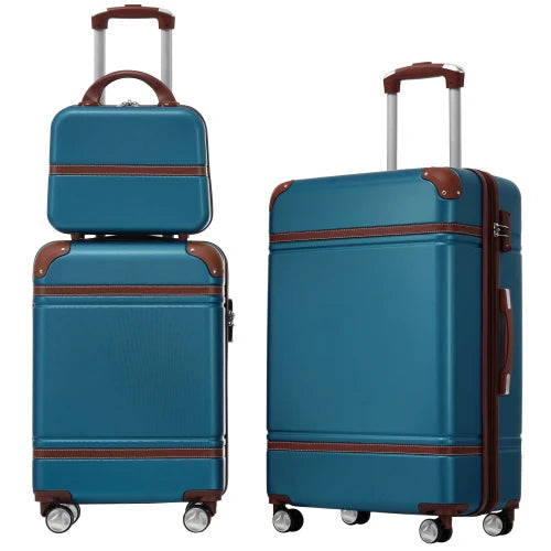Lightweight Brown Hardshell 3PCS Luggage Set with Cosmetic Bag TSA Approved Lock Spinner Wheels 20"+24" for Trip