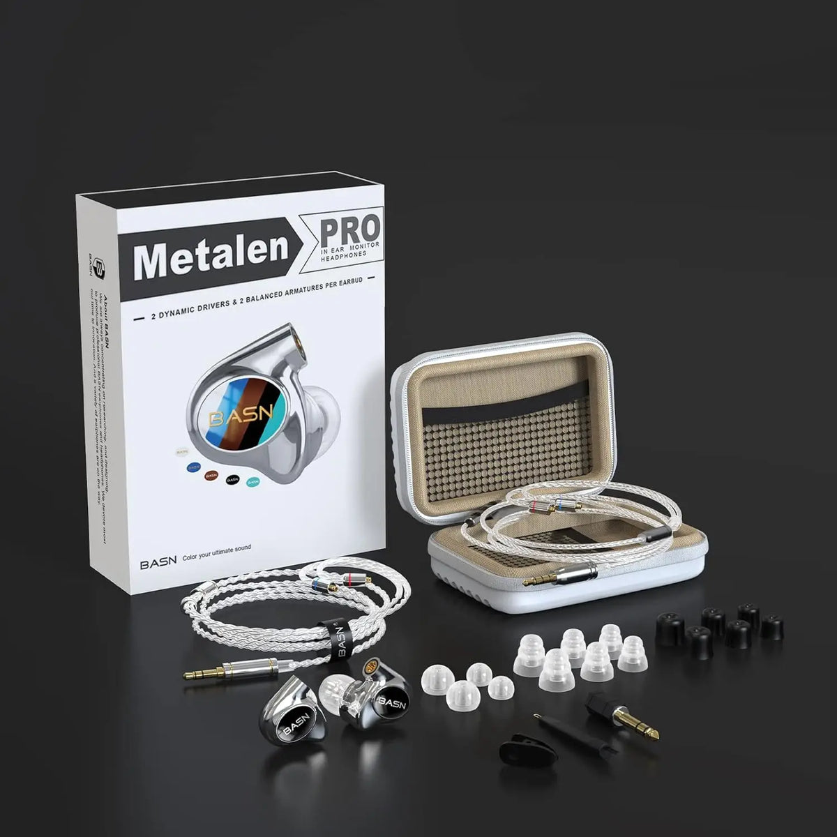 Professional 4-Driver In-Ear Monitors for Musicians, Noise Isolating with Enhanced Bass, CNC Metal Shell, Detachable Cables
