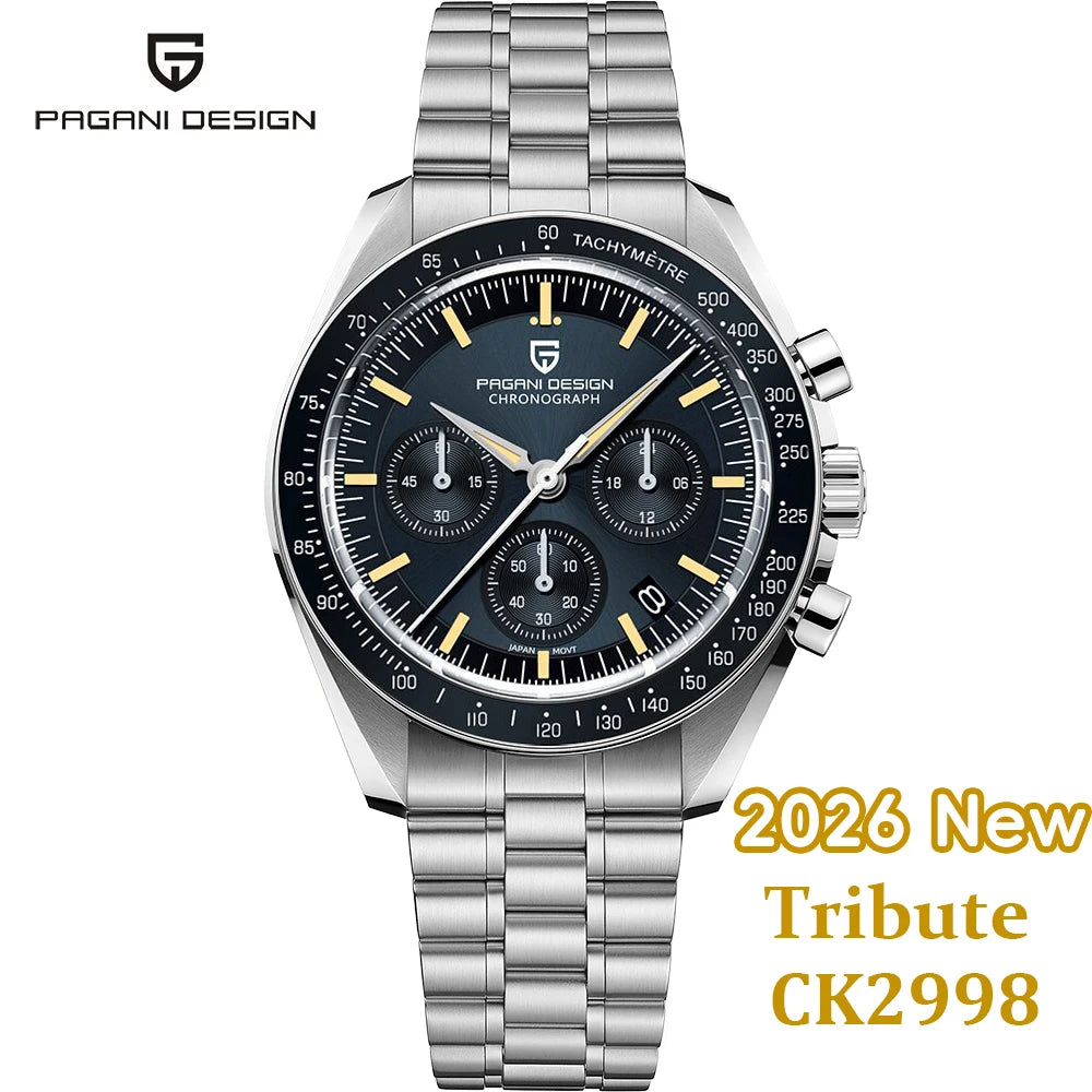 PAGANI DESIGN 2026 New Moon Men's Watches Luxury Quartz Watch For Men Sport Speed Chronograph AR Sapphire glass 100M Waterproof