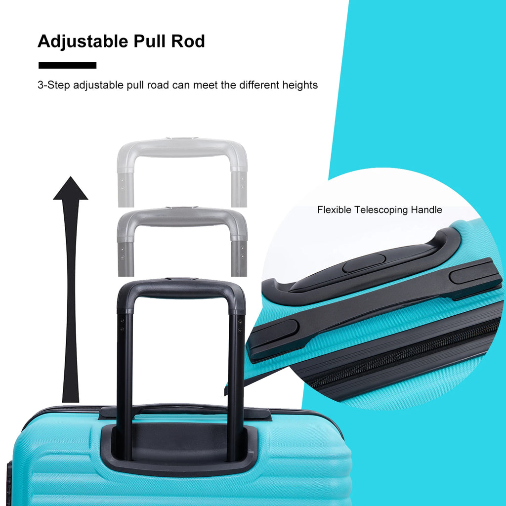 3 Piece Luggage Sets ABS Lightweight Suitcase with Two Hooks, Spinner Wheels, TSA Lock, (20/24/28) Turquoise  luggage travel bag