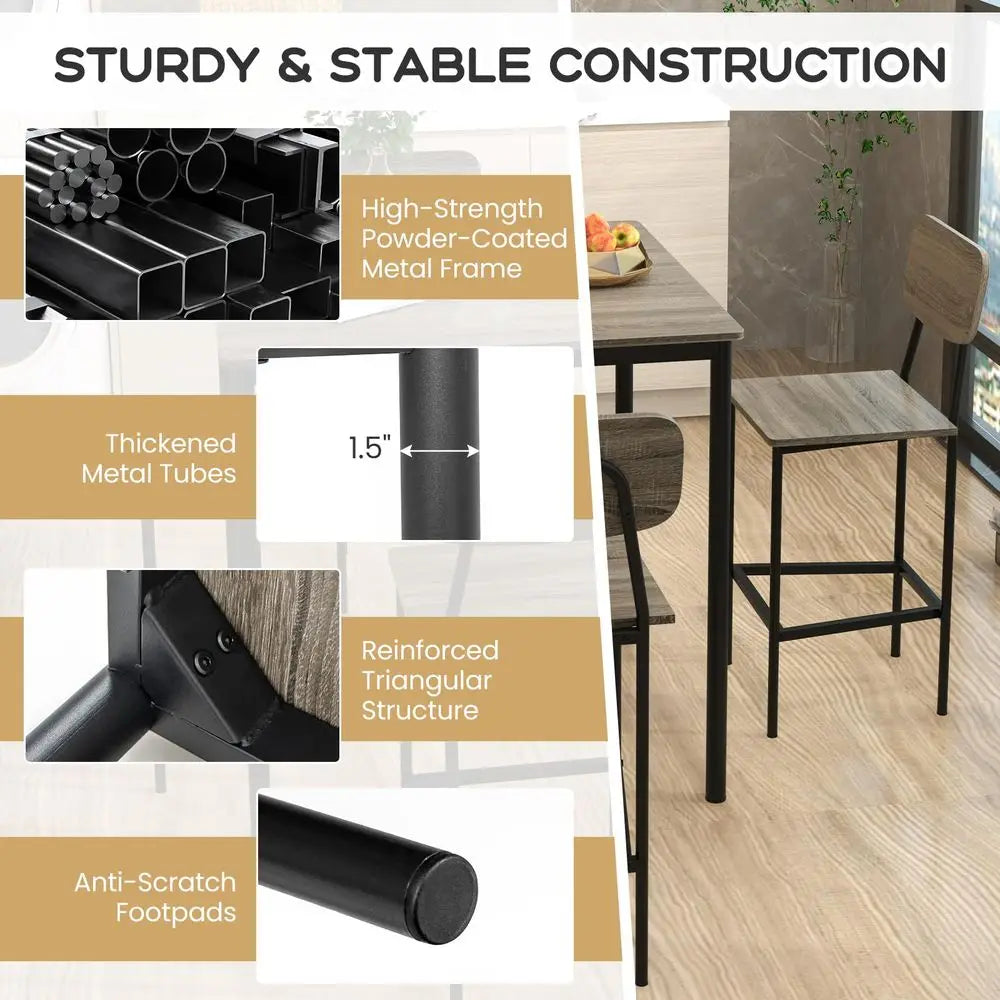 5Piece Dining Table Set W Counter Height Table amp 4 Bar Stools, Modern Kitchen Dining Set W Footrest amp Backrest, SpaceSaving