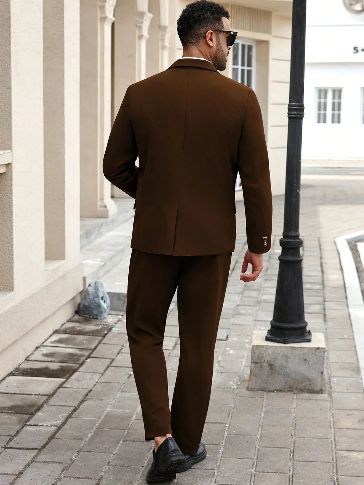 Men's Single Breasted Brown Suit Jacket And Pants Set