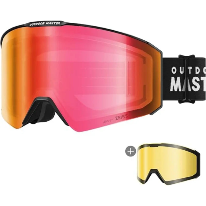 OutdoorMaster Falcon Ski Goggles Lens by ZEISS, OTG Snowboard Goggles Anti-fog, Magnetic Interchangeable Lens, Snow Goggles