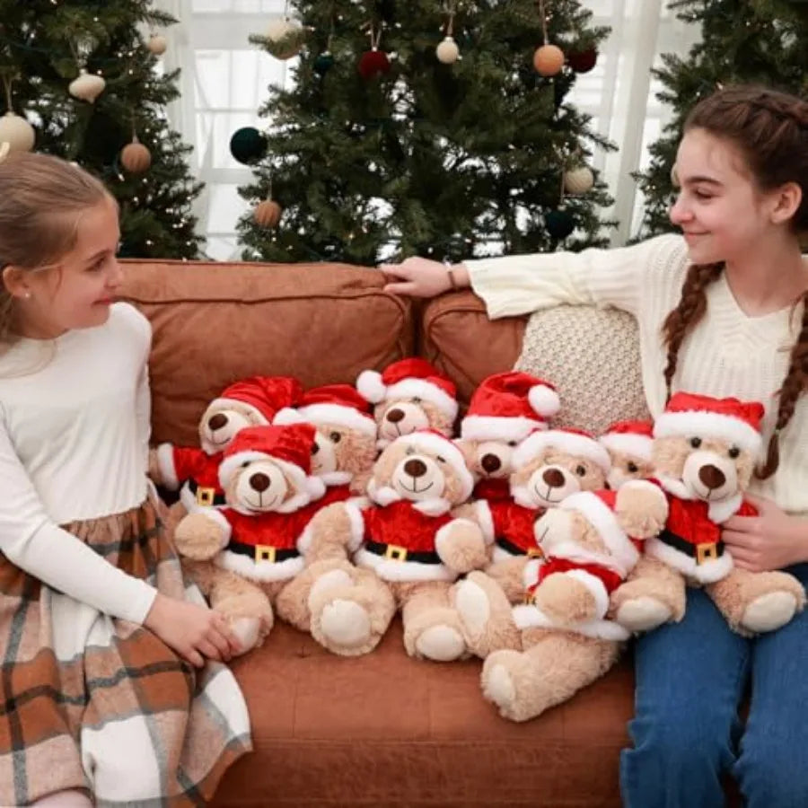 10 Pack 14'' Christmas Teddy Bears Plush Stuffed Animals with Classic Santa Outfits Removable Shirt Hat for Small Plush Toys Ho