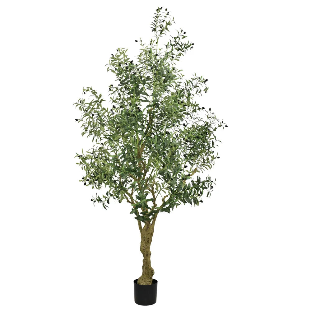 8FT Tall Artificial Olive Tree-Large Faux Potted Tree with Natural Trunk and Lifelike Olive Leaves and Fruit,Decorative Plant