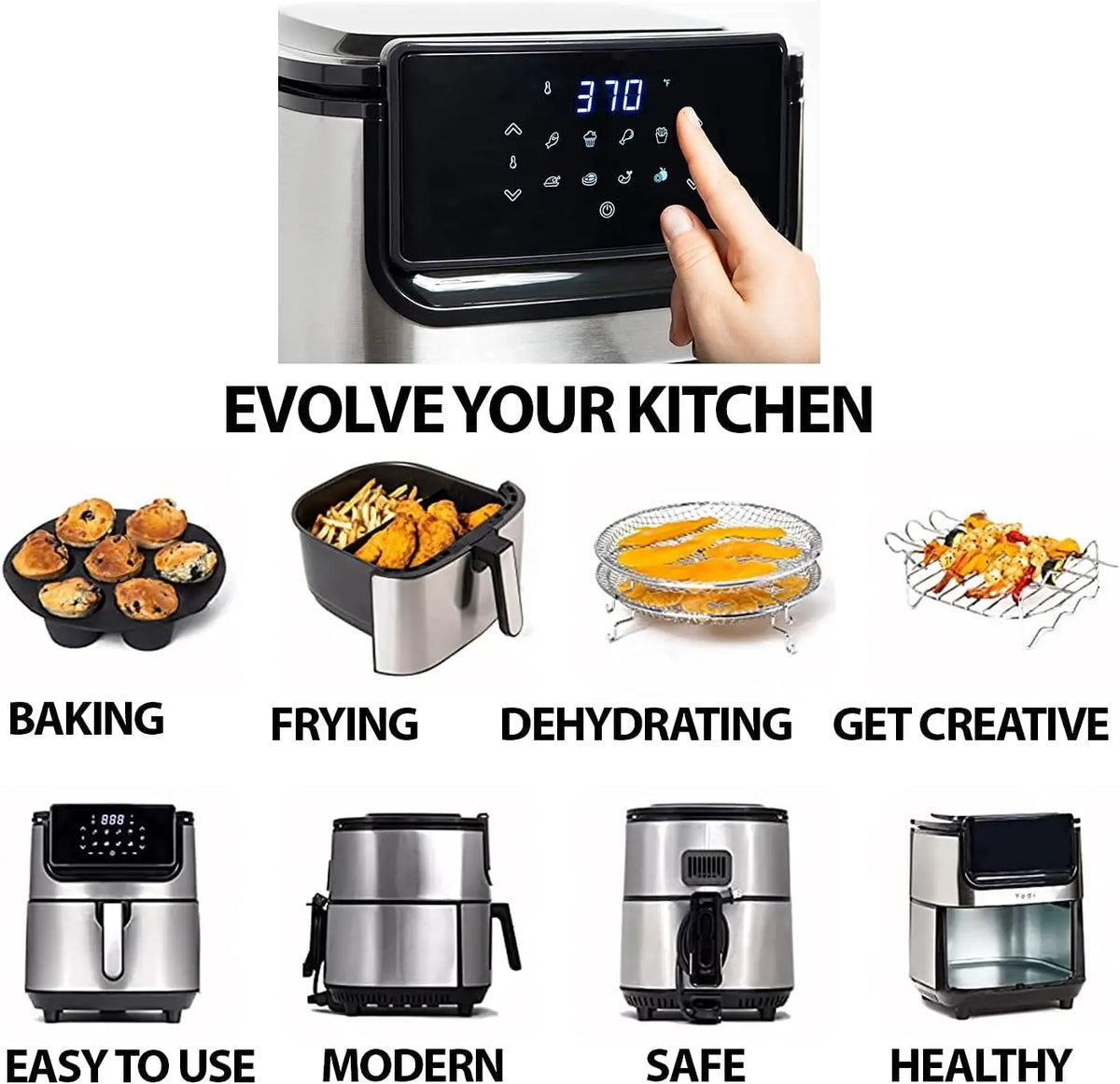 6.8 Quart Air Fryer with Ceramic Basket, Dehydration Function, LCD Screen & Accessory Kit