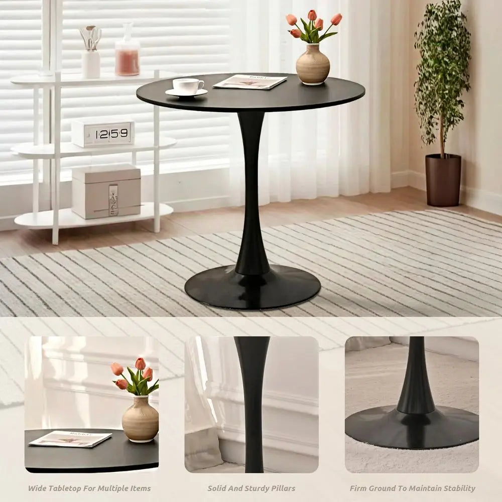 Table and Chair Set 31.5 Black Round Tableamp2 Boucle Upholstered Chairs for Kitchen Dining Room Small Space 3 Piece Dining Tabl