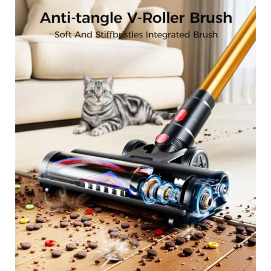 Cordless Vacuum Cleaner 550W 45KPA 65Mins for Home Stick Vacuum with Self-Standing Touch Screen Anti-Tangle Brush 8-in-1 Lightw