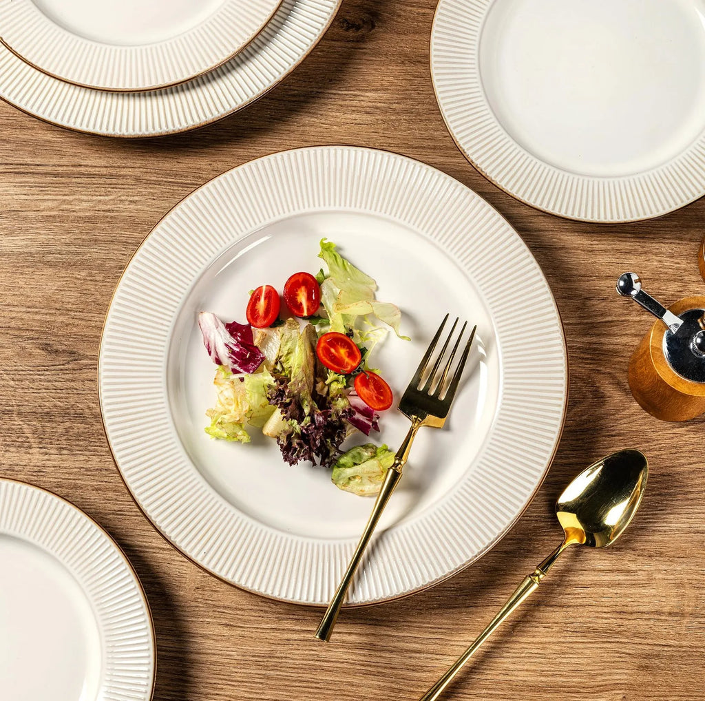 Ceramic Tableware Set12 Piece Ceramic Dinnerware Set Embossed Stoneware Plates and Bowls for 4 Perfect for Everyday Use and