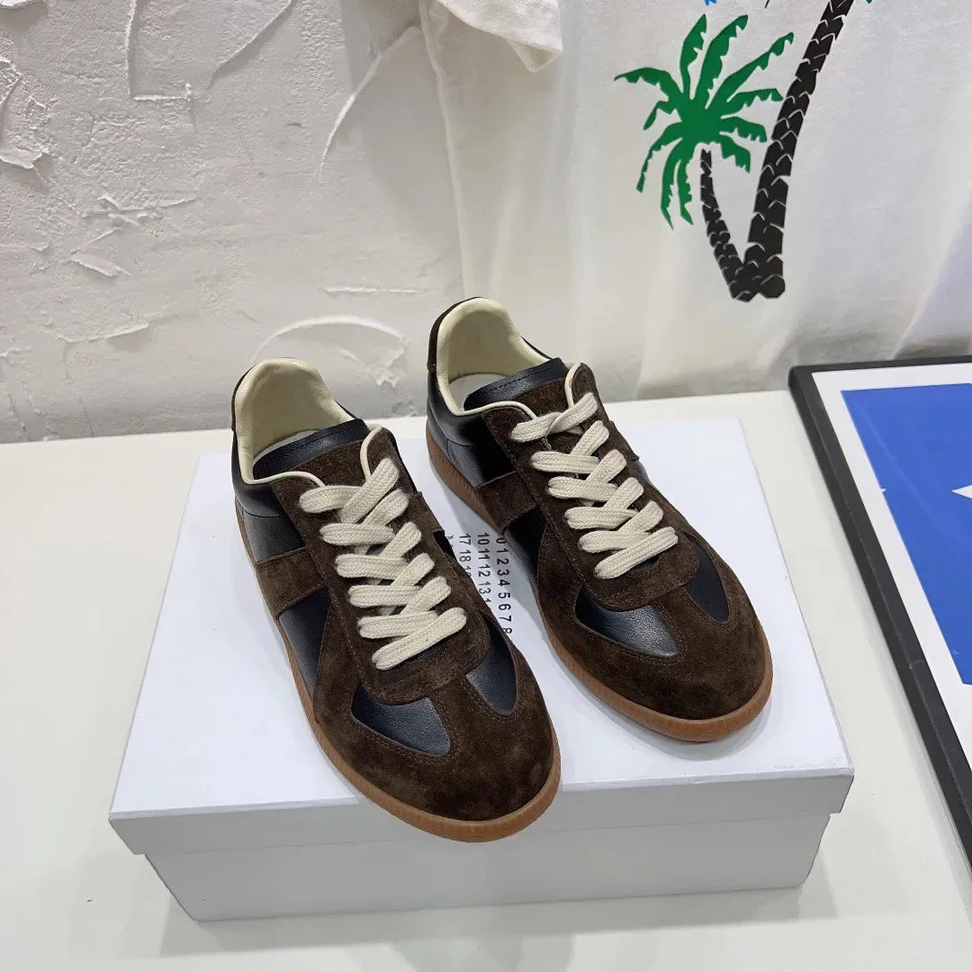 New Cowhide Retro German Training Shoes Men Women White Sneakers Genuine Leather Soft Couple Breathable Durable Athletic Fashion