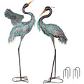 Garden Decor Outdoor Statues 38"/36" Large Metal Heron Standing Yard Art Blue Crane Lawn Sculptures Garden Decor for Outside Pa