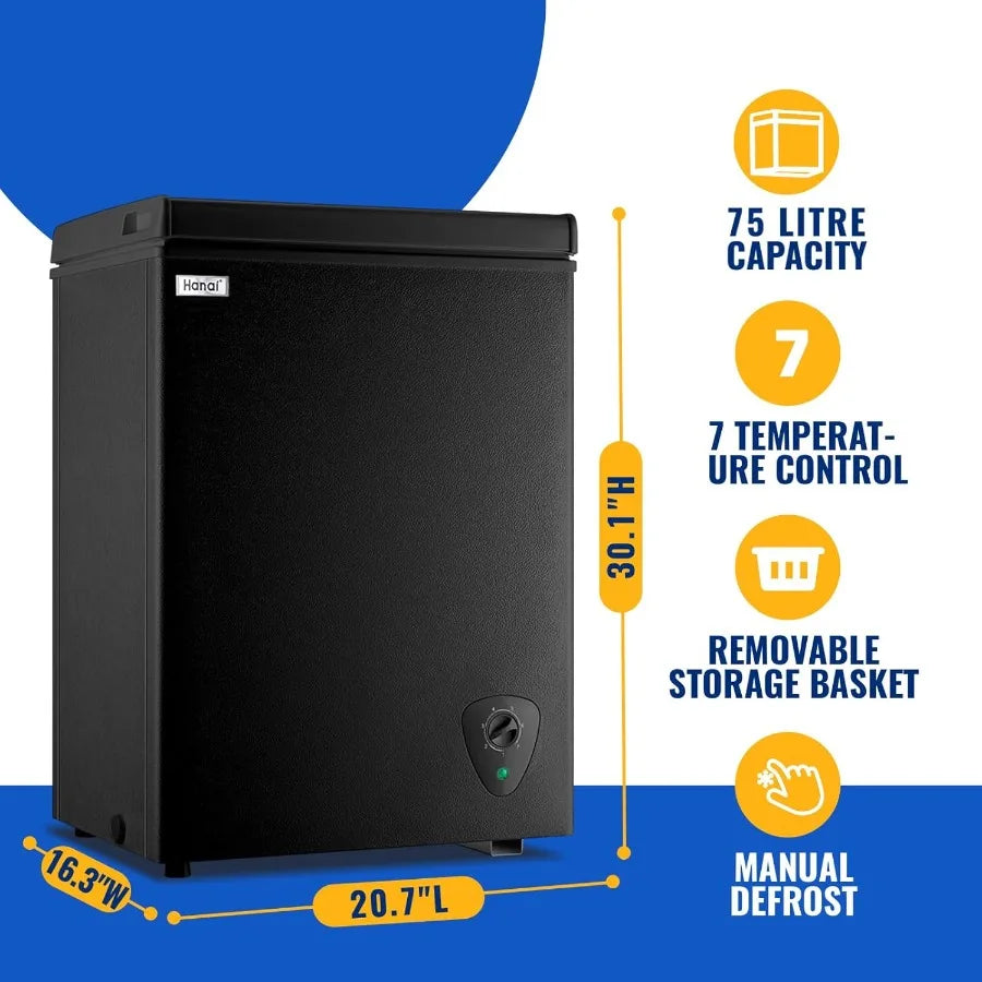 Chest Freezer WANAI 3.5 Cubic Deep Freezer with Top Open Door and Removable Storage Basket 7 Gears Temperature Control Ideal fo