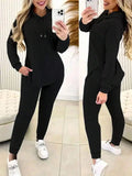 Women's Gray 2-Piece Hooded Sweatshirt Set with Drawstring, Loose Fit, Casual Lounge Wear