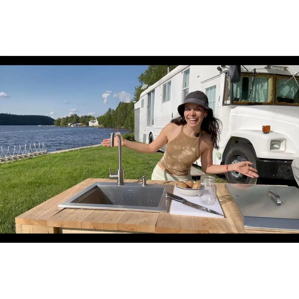 21 x 18 Drop-In Stainless Steel Single Bowl Kitchen Sink with Dust Lid, Cutting Board, and Faucet for Bar, RV, and Outdoor Use
