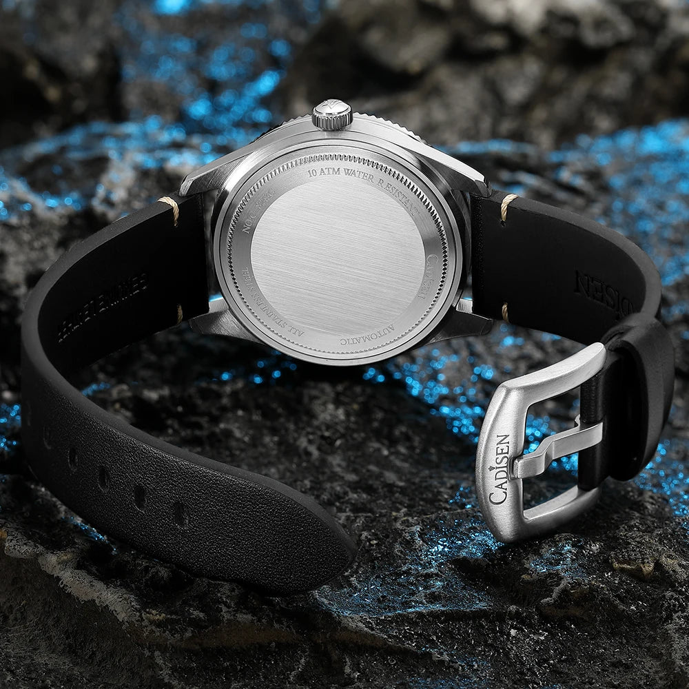 CADISEN NEW Watches Mechanical Automatic Wristwatches MIYOTA 8215 Movement Genuine Leather Waterproof Luminous Red Watch of Men