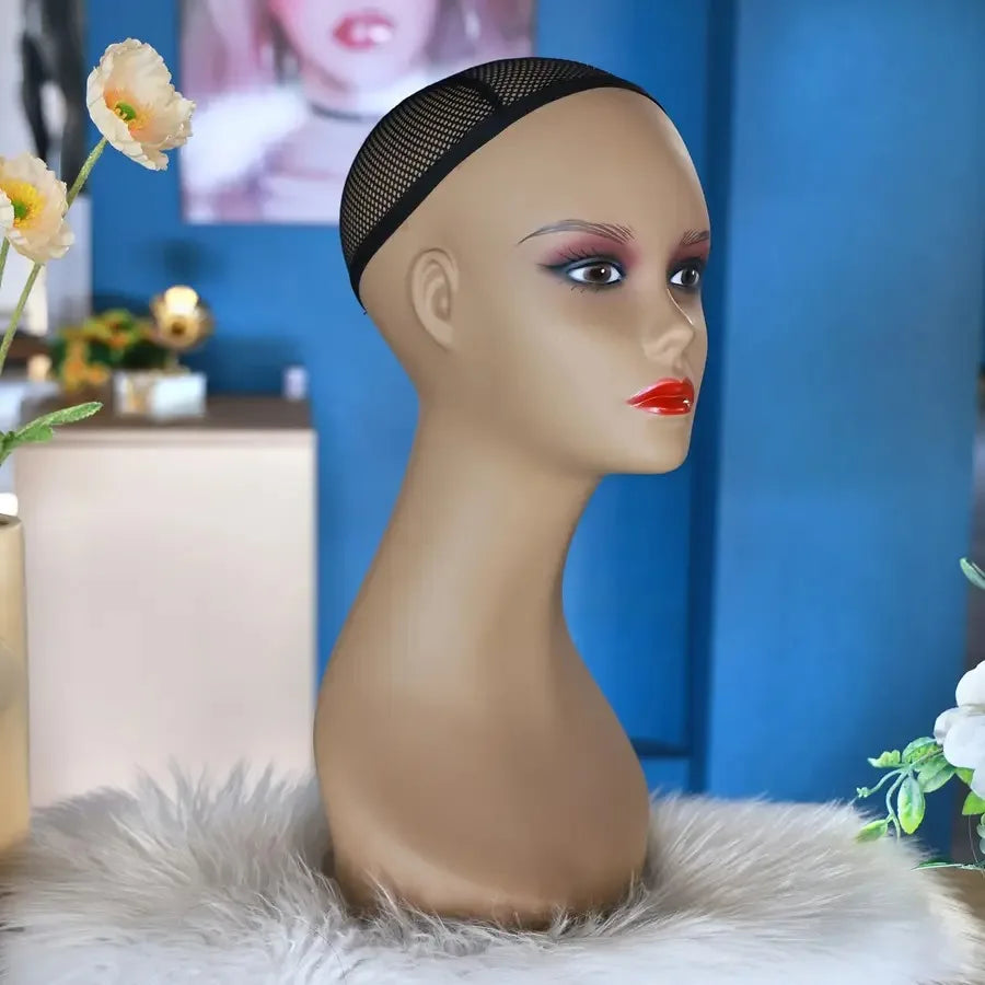 4-Pack Professional Mannequin Head Models - Beige with Red Lips Sturdy Base for Wig Salon Photography Cosmetology School - Dura