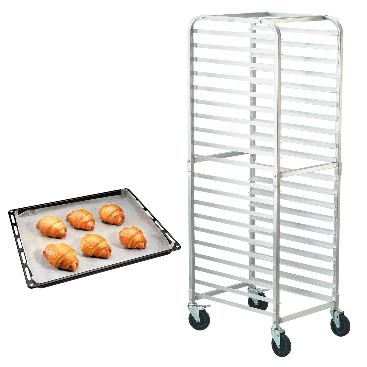 SucceBuy 20-Tier Sheet Bun Pan Rack Commercial Bakery Rack with Wheels Aluminum Racking Trolley for Kitchen Restaurant Cafeteria