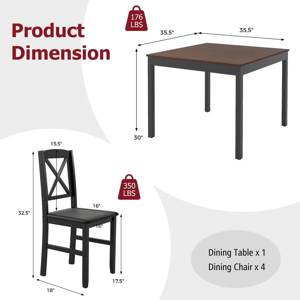 MidCentury Modern Dining Table Set for 2, Wooden Kitchen Table amp 2 Chairs with Padded Seats, 3Piece Compact Dining Set for Sma