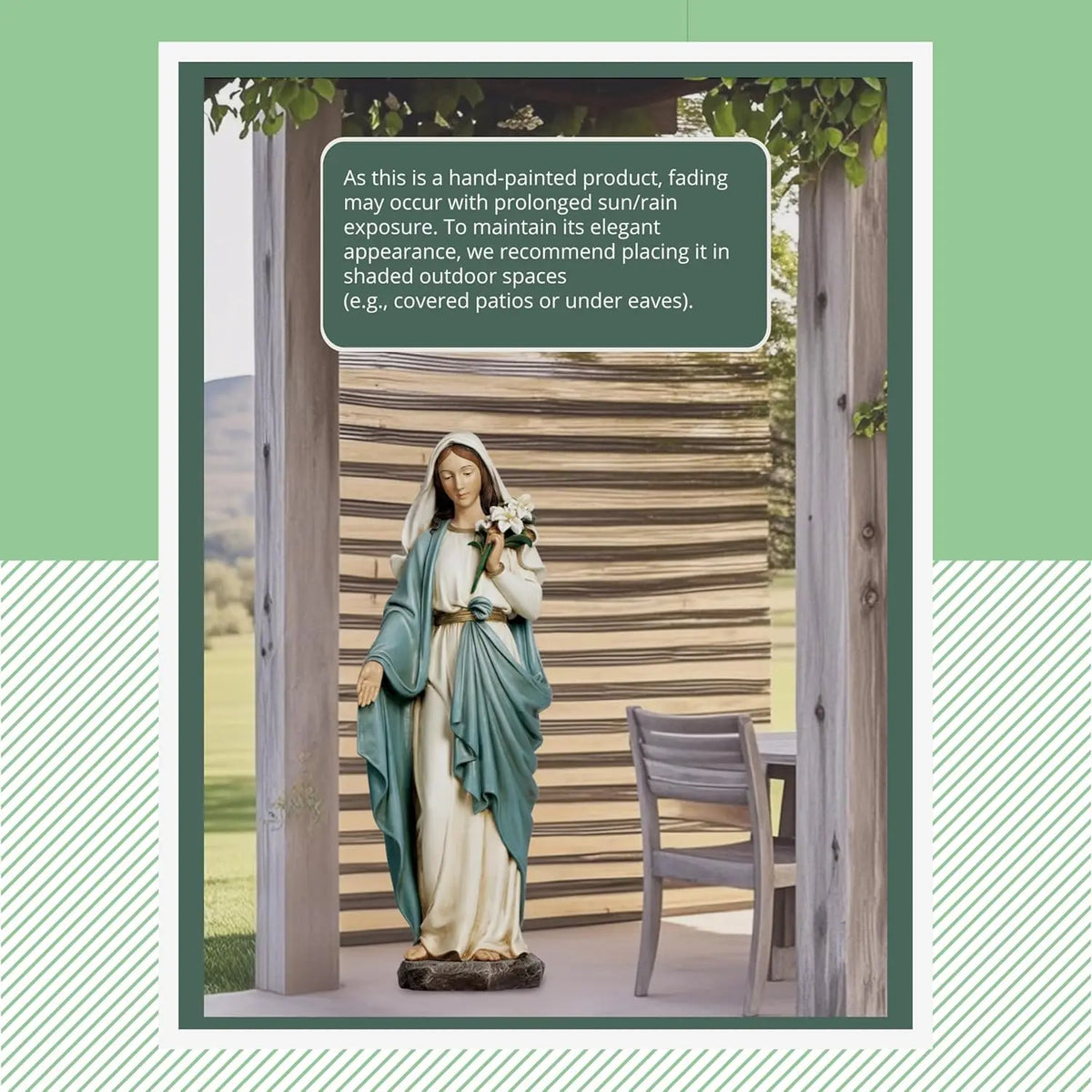 Virgin Mary Garden Statue, 24 Inches Saint Mary Holding Lilies Outdoor Sculpture for Home Yard Patio Lawn Hallway Decor