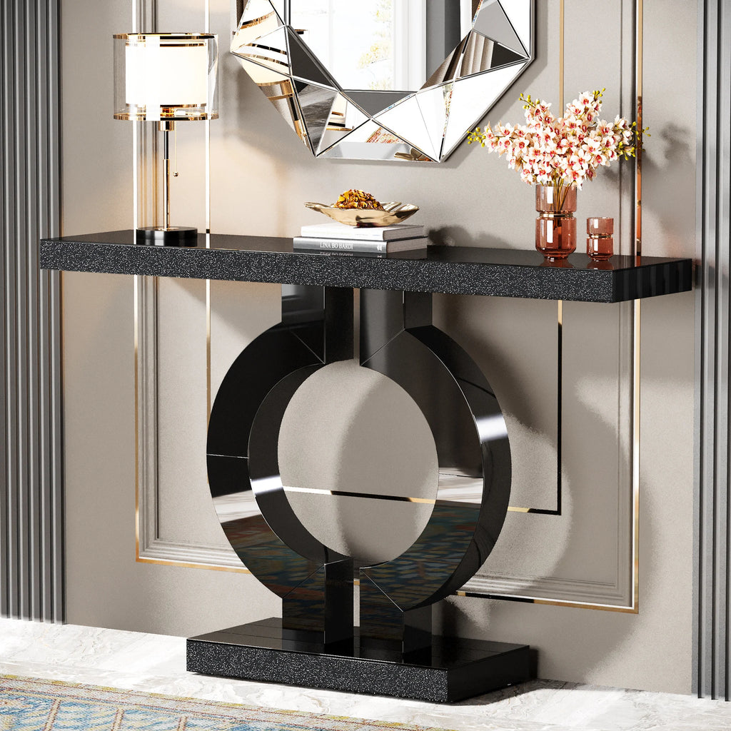 Tribesigns 43-Inch Modern Mirrored Console Table, Glass Sofa Table with Mirror Finish, Entryway Table with O-Shaped Base, Rectan