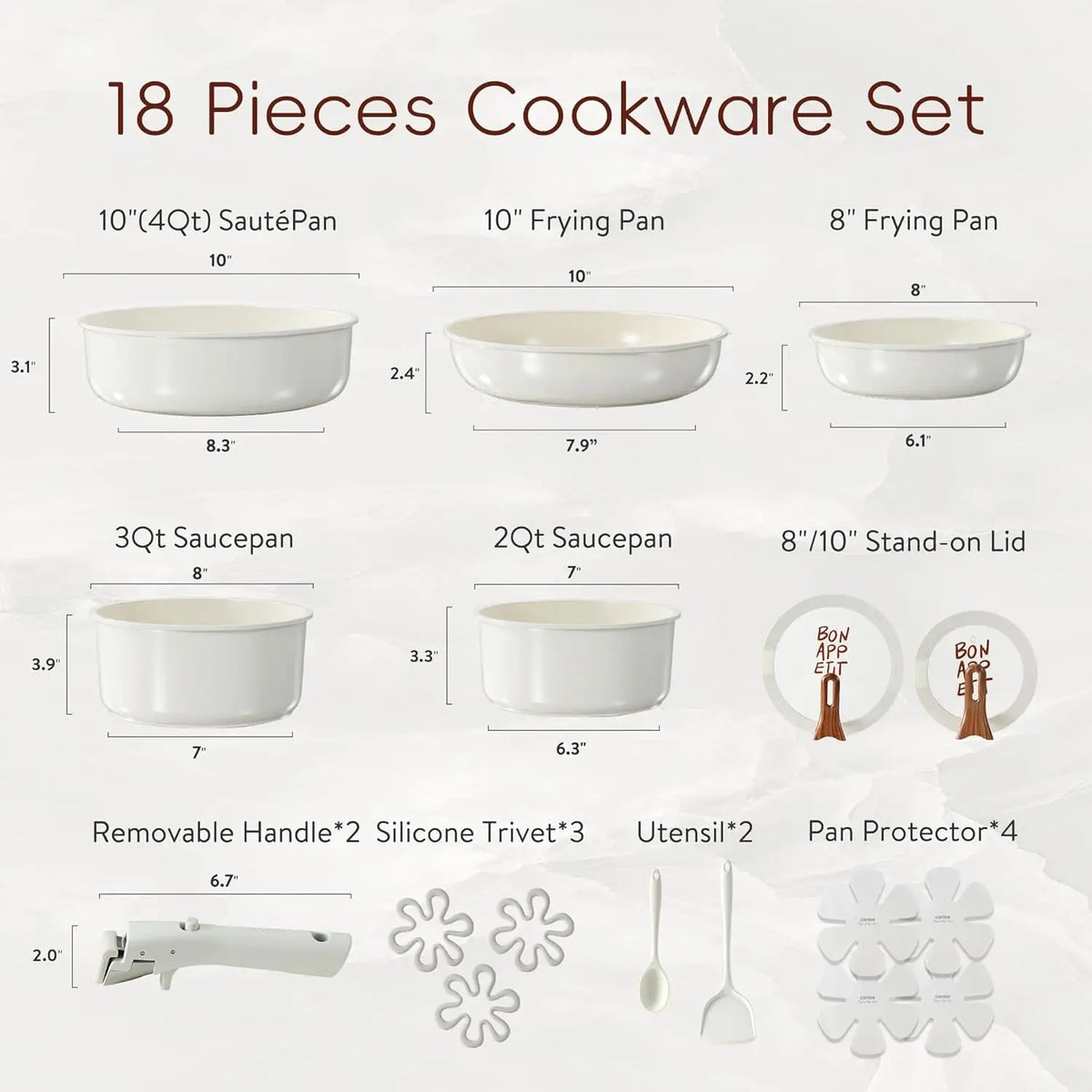 18Pcs Ceramic Cookware Set with Detachable Handle, Pots and Pans Set Non Stick, Non Toxic Kitchen Cooking Sets with Stand-Up Lid