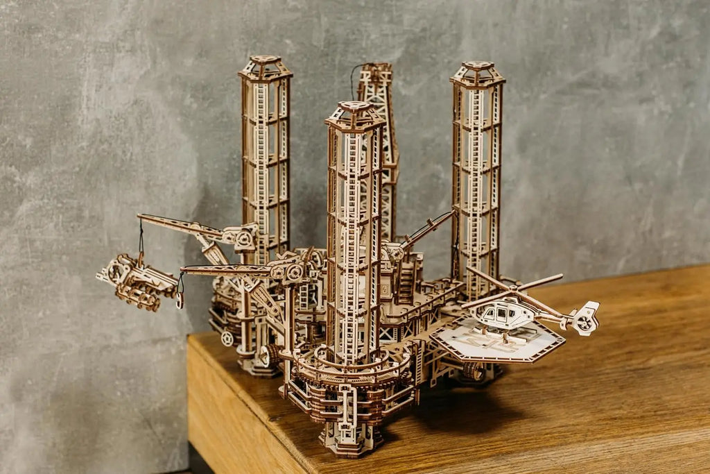Interactive Movable Offshore Rig Platform Wooden 3D Puzzles for Adults - DIY Engineering Model Kits