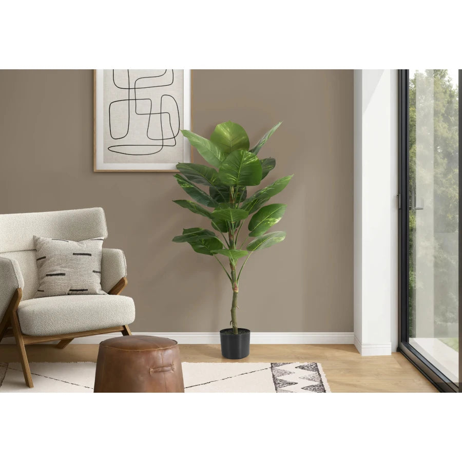 Artificial Dieffenbachia Tree Plant 54 Tall Indoor Floor Potted Faux Greenery with Real Touch Green Leaves in Black Pot for Dec
