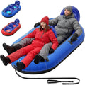 2-Person Inflatable Snow Tube with Dual Backrests & Tow Rope, Heavy Duty Canvas-Covered Blow Up Snow Sled with Handles, Fast Inf